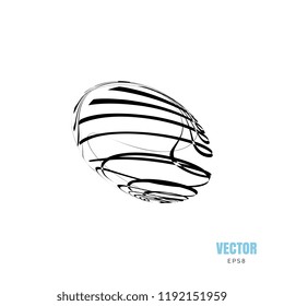 Abstract creative monochrome vector orb logo or sphere shape illustration with strips. Dynamic futuristic 3d logotype with thin line streaks for business design isolated