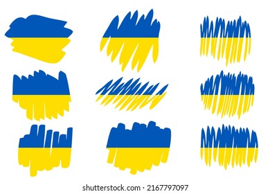 Abstract creative painted grunge brush Ukrainian flag background. Isolated vector collection of hand drawn strokes. Trendy color template for social media, prints, posters.



