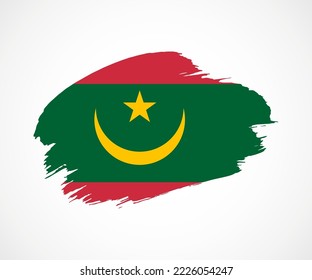 Abstract creative painted grunge brush flag of Mauritania country with background