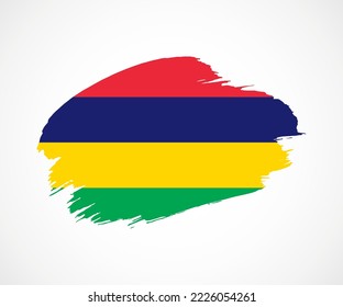 Abstract creative painted grunge brush flag of Mauritius country with background