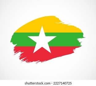 Abstract creative painted grunge brush flag of Myanmar country with background