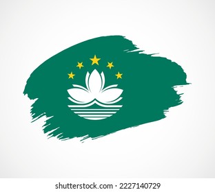 Abstract creative painted grunge brush flag of Macau country with background