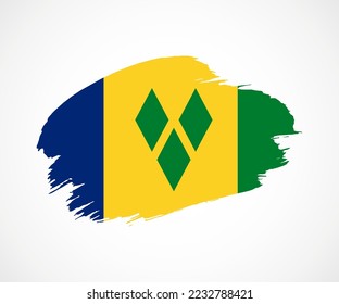 Abstract creative painted grunge brush flag of Saint Vincent and the Grenadines country with background