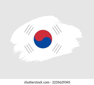 Abstract creative painted grunge brush flag of South Korea country with background