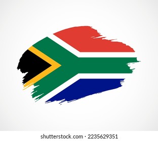 Abstrakte, kreative farbige Grunge-Pinselflagge in Südafrika mit Hintergrund