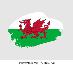 Abstract creative painted grunge brush flag of Wales country with background