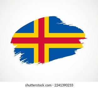 Abstract creative painted grunge brush flag of Aland Islands country with background