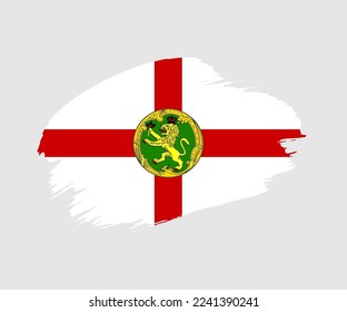Abstrakte, kreative Grunge-Pinselfahne des Landes Alderney mit Hintergrund