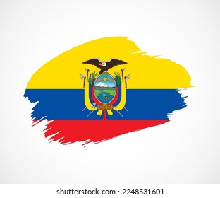 Resumen creativo pintado de la bandera de brocha gris de Ecuador con antecedentes