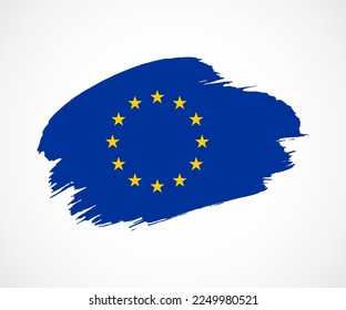 Abstrakte, kreativ gestrichene farbige Grunge-Pinselflagge des Landes der Europäischen Union mit Hintergrund