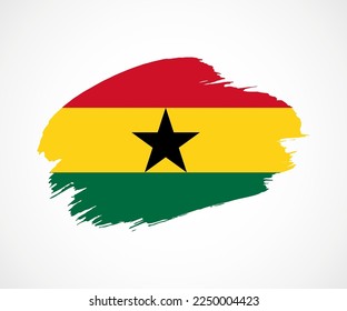 Abstract creative painted grunge brush flag of Ghana country with background