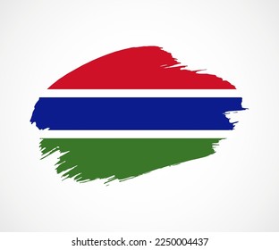 Abstrakte, kreative, farbige Grunge-Pinselflagge des Landes Gambia mit Hintergrund