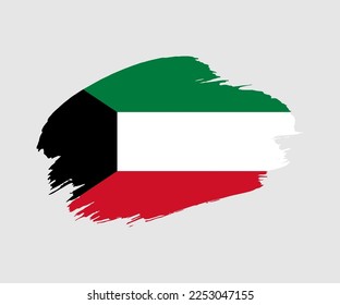 Abstrakte, kreativ gemalte Grunge-Pinselfahne des Landes Kuwait mit Hintergrund