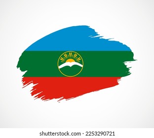 Abstract creative painted grunge brush flag of Karachay-Cherkessia country with background