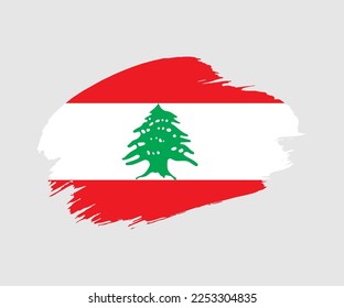 Abstract creative painted grunge brush flag of Lebanon country with background