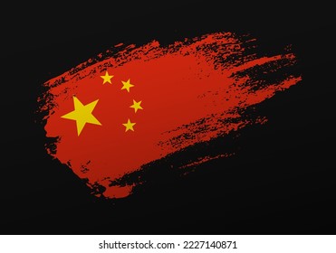 Abstract creative patriotic hand painted stain brush flag of China on black background