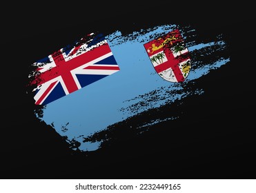 Abstract creative patriotic hand painted stain brush flag of Fiji on black background