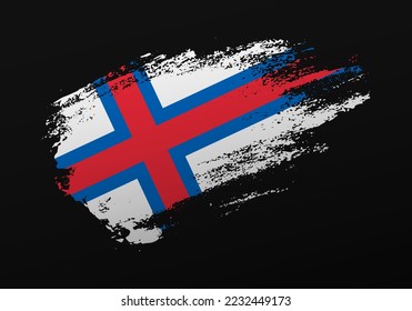 Abstract creative patriotic hand painted stain brush flag of Faroe Islands on black background