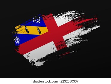 Resumen creativo patriótico con la mano pintada de la bandera de Herm en fondo negro