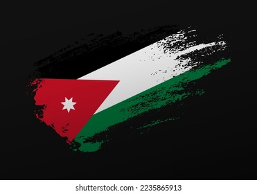 Abstract creative patriotic hand painted stain brush flag of Jordan on black background