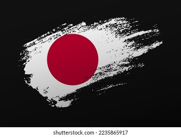 Abstract creative patriotic hand painted stain brush flag of Japan on black background