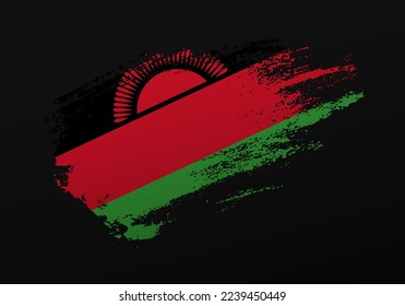 Abstract creative patriotic hand painted stain brush flag of Malawi on black background