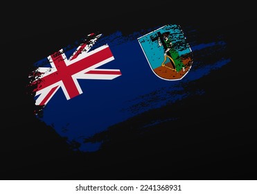 Abstract creative patriotic hand painted stain brush flag of Montserrat on black background