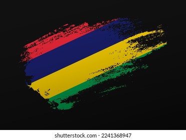 Abstract creative patriotic hand painted stain brush flag of Mauritius on black background