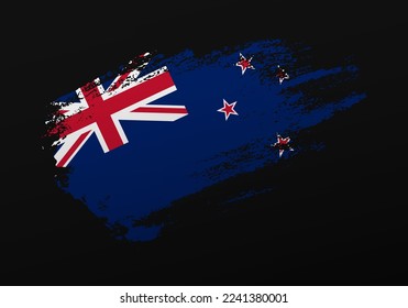 Abstract creative patriotic hand painted stain brush flag of New Zealand on black background