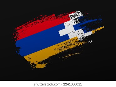 Abstract creative patriotic hand painted stain brush flag of Nagorno-Karabakh Republic on black background