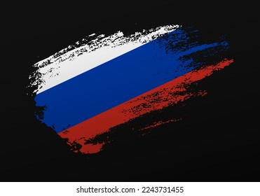 Abstract creative patriotic hand painted stain brush flag of Russia on black background