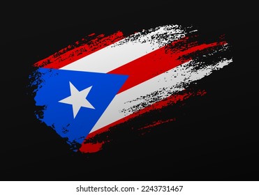 Abstract creative patriotic hand painted stain brush flag of Puerto Rico on black background