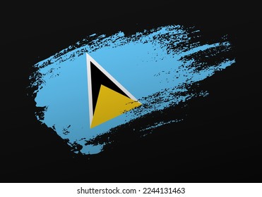 Abstract creative patriotic hand painted stain brush flag of Saint Lucia on black background
