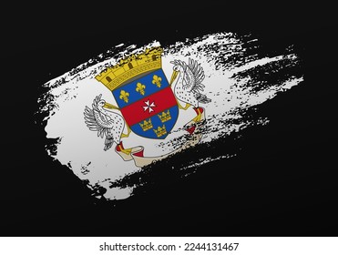 Resumen creativo patriótico con la mano pintada de la bandera de San Bartolomé sobre fondo negro