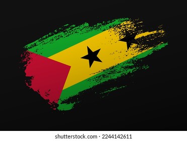 Abstract creative patriotic hand painted stain brush flag of Sao Tome and Principe on black background