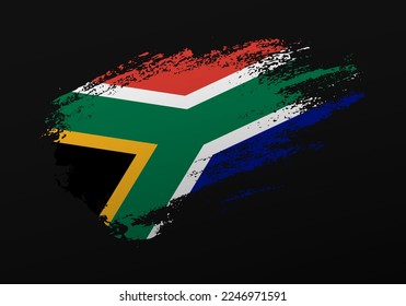 Abstract creative patriotic hand painted stain brush flag of South Africa on black background