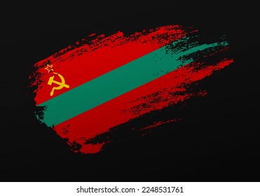 Abstract creative patriotic hand painted stain brush flag of Transnistria on black background