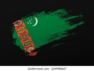 Abstract creative patriotic hand painted stain brush flag of Turkmenistan on black background