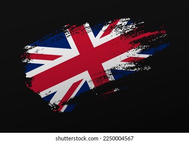 Abstract creative patriotic hand painted stain brush flag of United Kingdom on black background