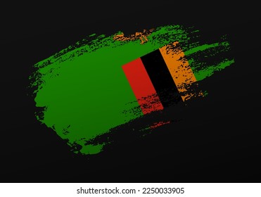 Abstract creative patriotic hand painted stain brush flag of Zambia on black background