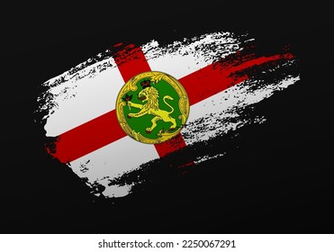 Abstract creative patriotic hand painted stain brush flag of Alderney on black background