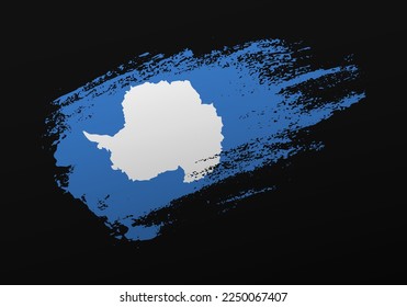 Abstract creative patriotic hand painted stain brush flag of Antarctica on black background