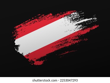 Abstract creative patriotic hand painted stain brush flag of Austria on black background