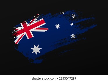 Abstract creative patriotic hand painted stain brush flag of Australia on black background