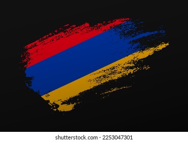 Abstract creative patriotic hand painted stain brush flag of Armenia on black background