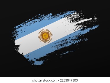 Abstract creative patriotic hand painted stain brush flag of Argentina on black background