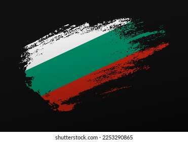 Abstract creative patriotic hand painted stain brush flag of Bulgaria on black background