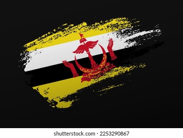 Abstract creative patriotic hand painted stain brush flag of Brunei on black background