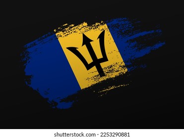 Abstract creative patriotic hand painted stain brush flag of Barbados on black background