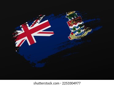 Abstract creative patriotic hand painted stain brush flag of Cayman Islands on black background